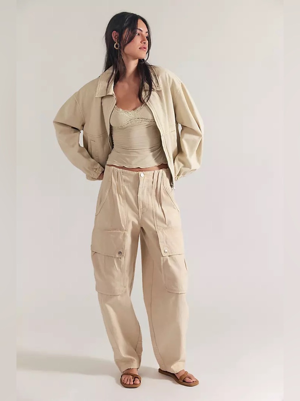 Free People We The Free Brentwood Slouchy Cargo Pants Morning Oat Ivory Size 4